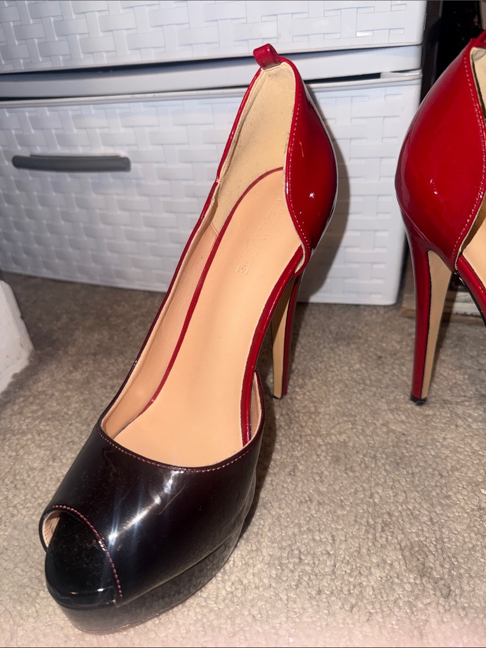 Red Patent Peep-Toe Platform Heels for Women